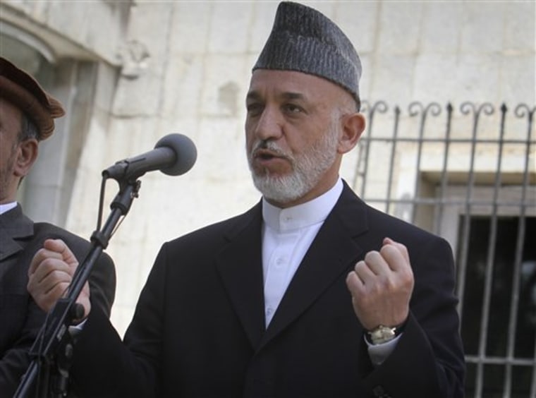 Afghan President Hamid Karzai speaks Thursday at the presidential palace in Kabul, Afghanistan.